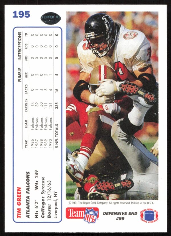 1991 Upper Deck Tim Green #195 (Back)