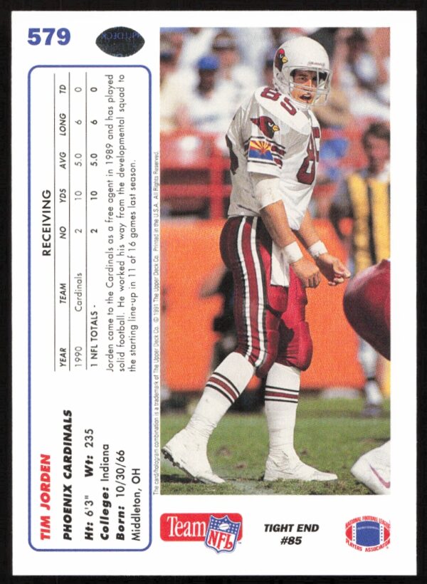 1991 Upper Deck Tim Jorden #579 (Back)