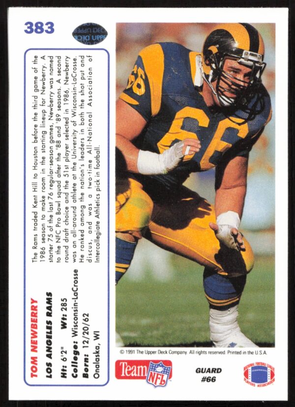 1991 Upper Deck Tom Newberry #383 (Back)