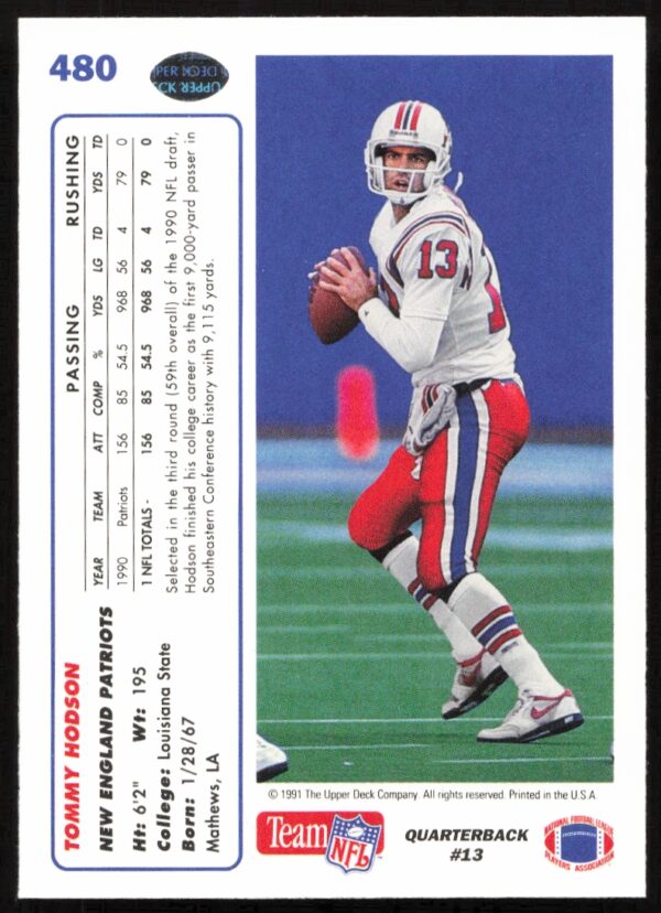 1991 Upper Deck Tommy Hodson #480 (Back)