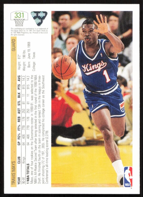 1991 Upper Deck Travis Mays #331 (Back)