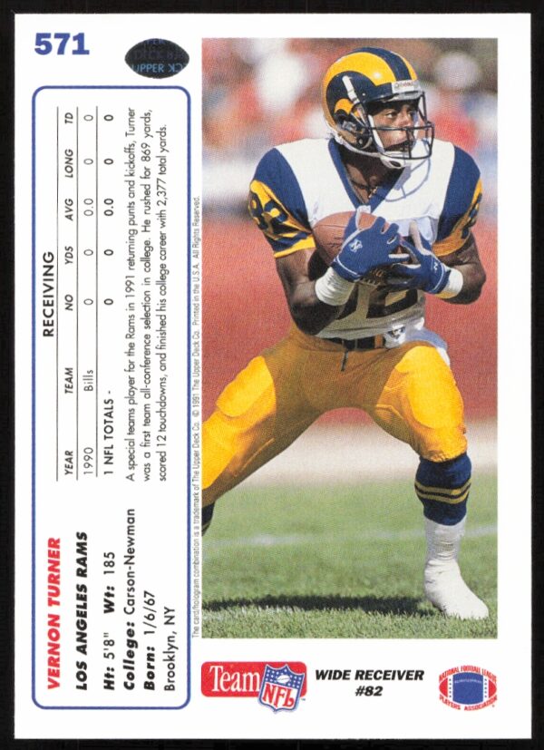 1991 Upper Deck Vernon Turner #571 (Back)