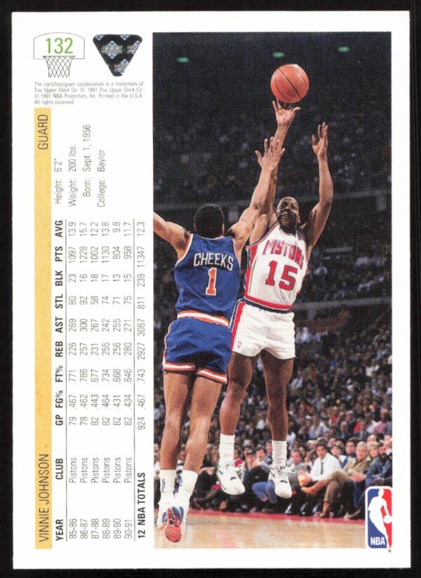 1991 Upper Deck Vinnie Johnson #132 (Back)