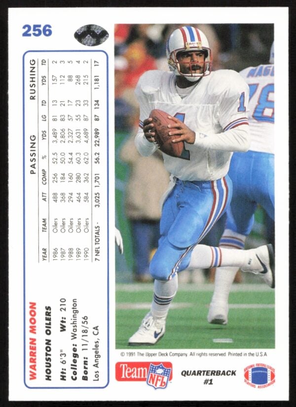 1991 Upper Deck Warren Moon #256 (Back)