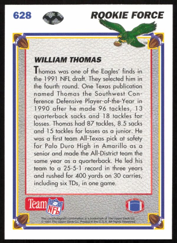 1991 Upper Deck William Thomas #628 (Back)