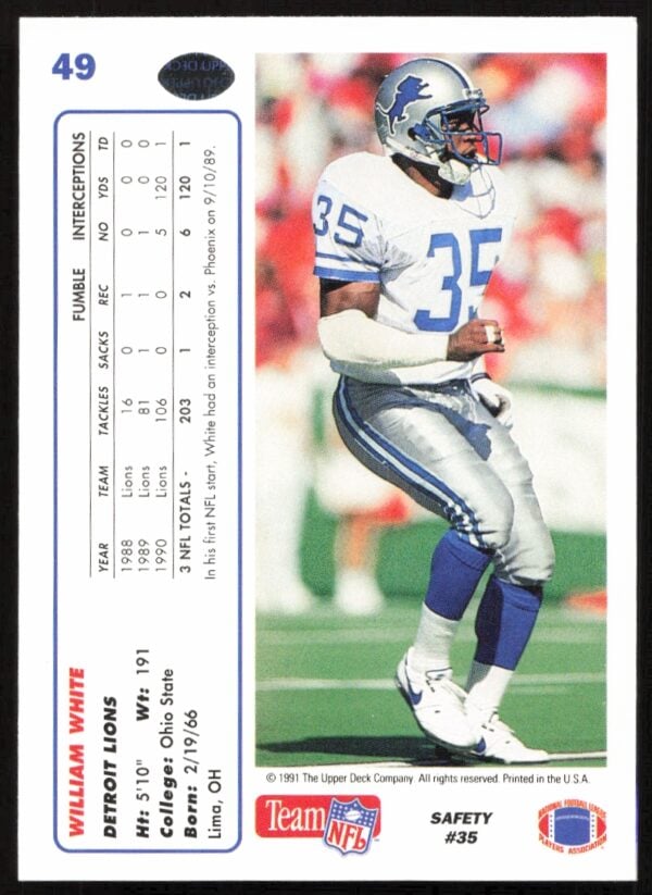 1991 Upper Deck William White #49 (Back)