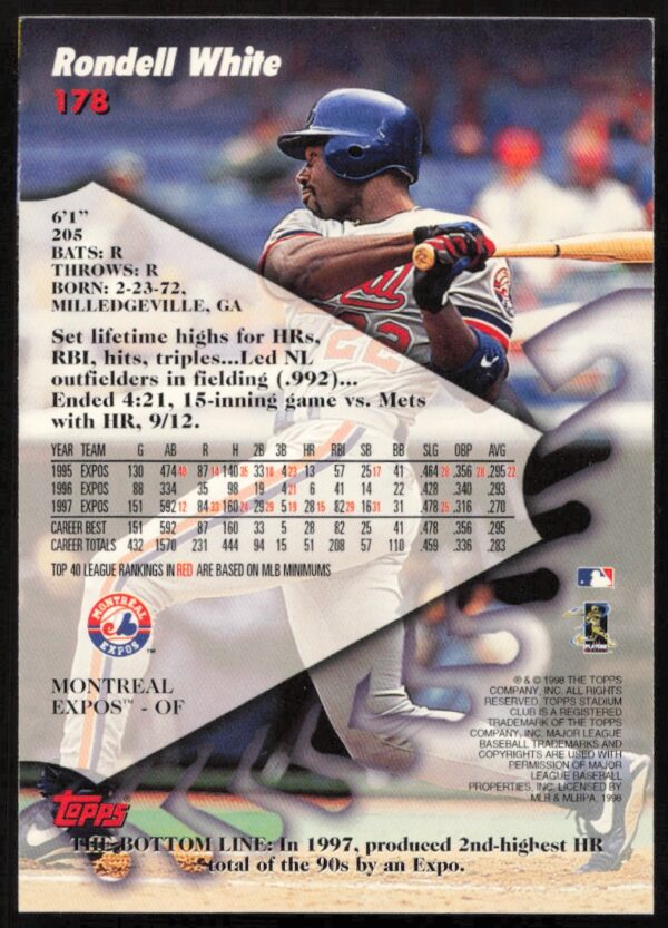 1998 Upper Deck Rondell White #178 (Back)