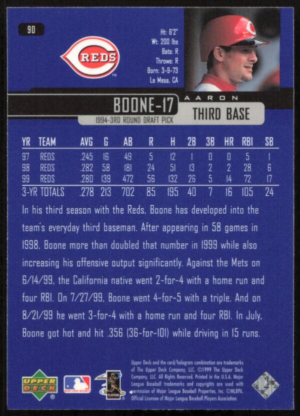 2000 Upper Deck Aaron Boone #255 (Back)