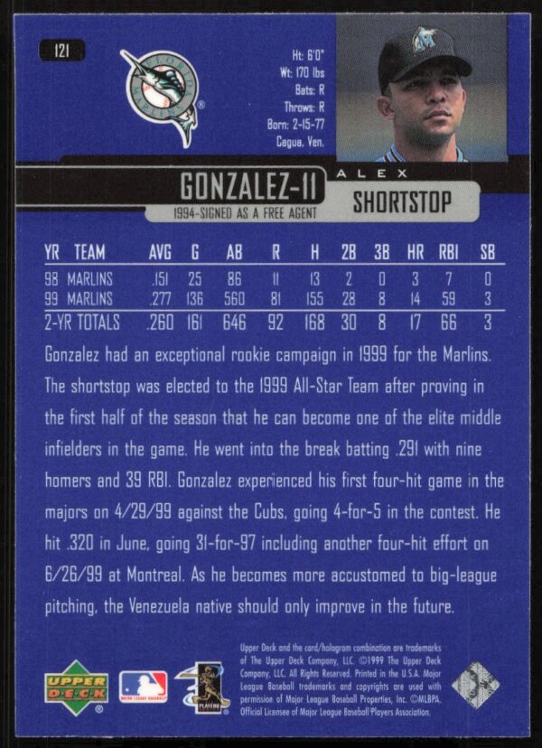 2000 Upper Deck Alex Gonzalez #121 (Back)