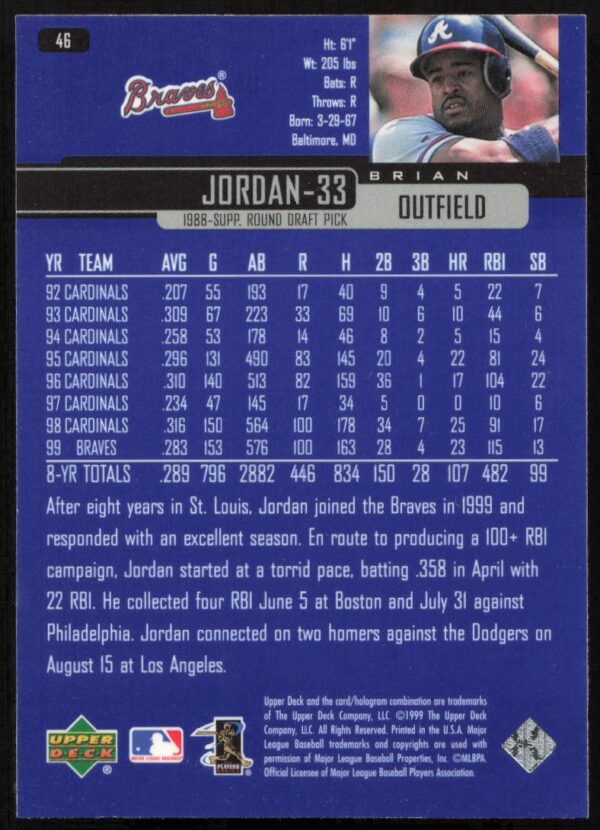 2000 Upper Deck Brian Jordan #134 (Back)