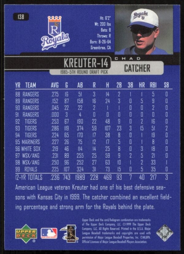 2000 Upper Deck Chad Kreuter #138 (Back)