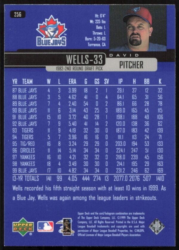 2000 Upper Deck David Wells #256 (Back)