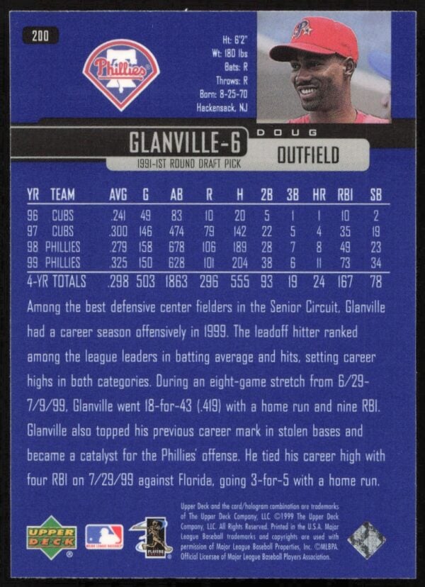 2000 Upper Deck Doug Glanville #200 (Back)