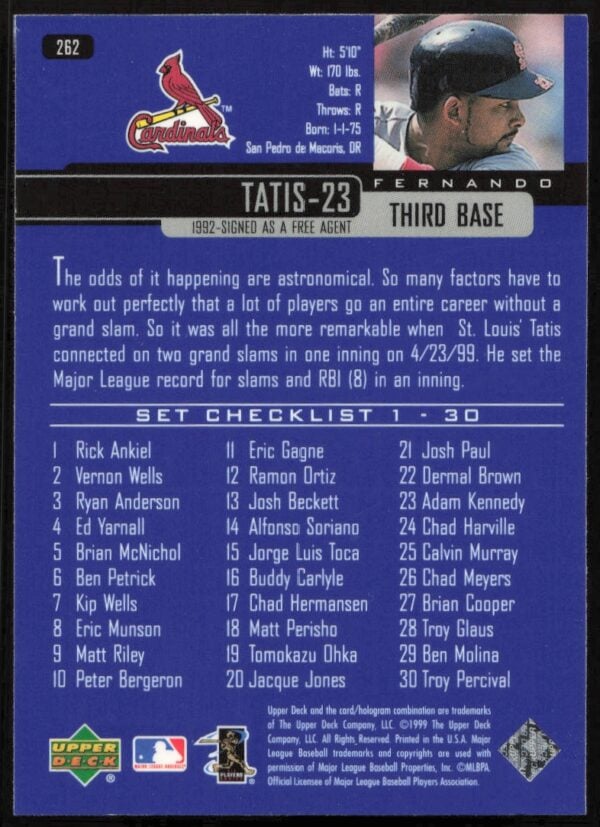 2000 Upper Deck Fernando Tatis #262 (Back)