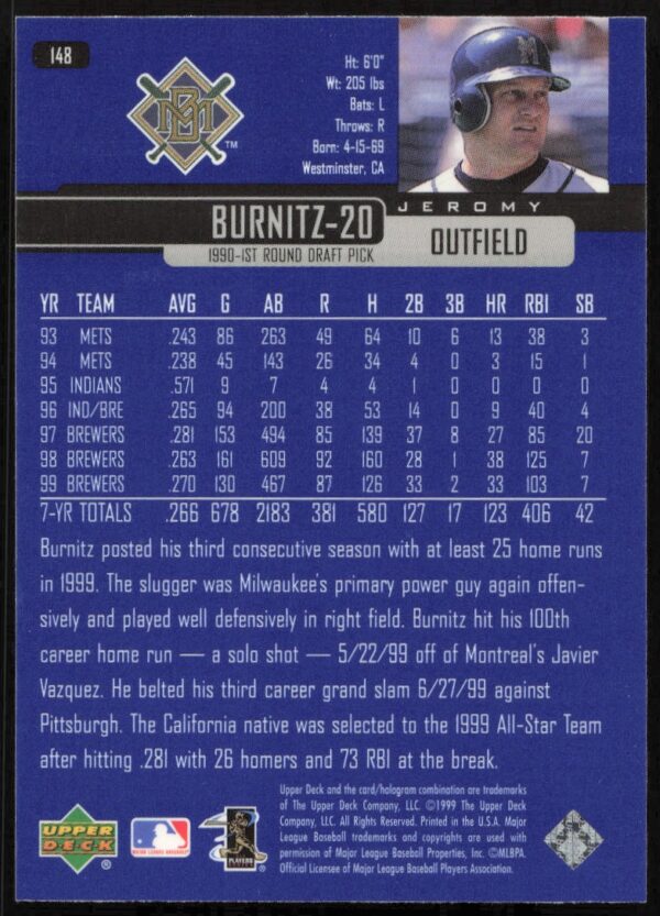 2000 Upper Deck Jeromy Burnitz #148 (Back)