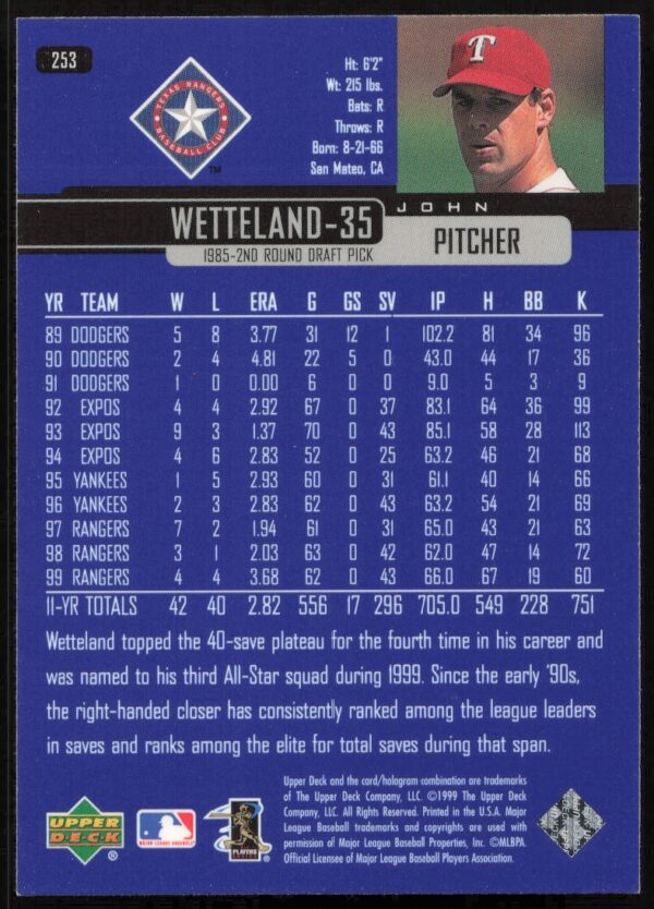 2000 Upper Deck John Wetteland #253 (Back)