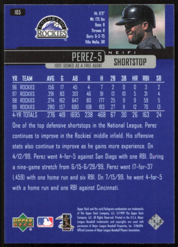 2000 Upper Deck Neifi Perez #105 (Back)