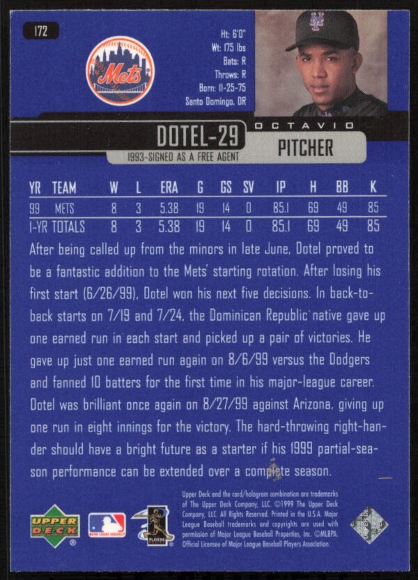 2000 Upper Deck Octavio Dotel #172 (Back)