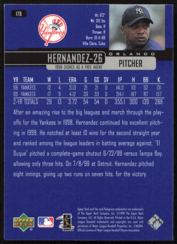 2000 Upper Deck Orlando Hernandez #178 (Back)