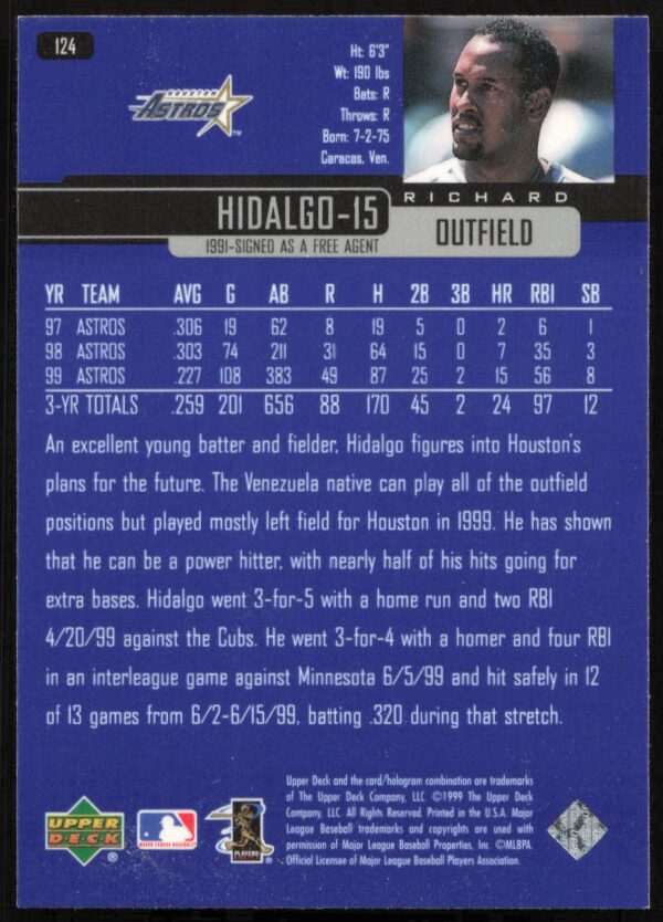 2000 Upper Deck Richard Hidalgo #124 (Back)