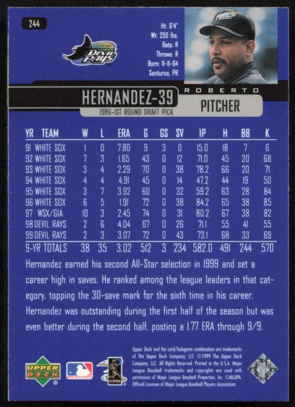 2000 Upper Deck Roberto Hernandez UD Exclusives Silver #244 (Back)