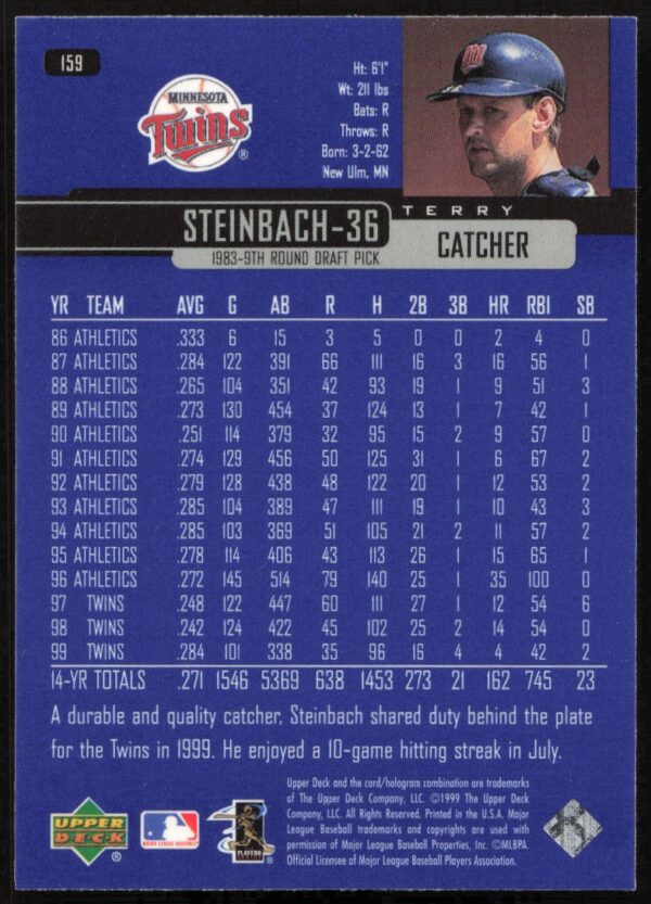 2000 Upper Deck Terry Steinbach #159 (Back)