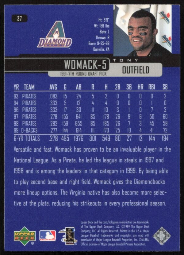 2000 Upper Deck Tony Womack #37 (Back)