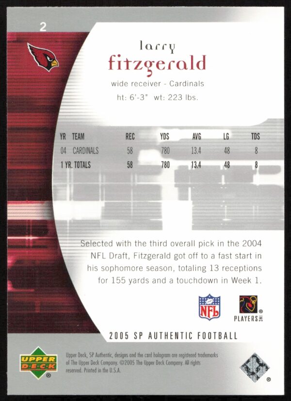 2005 Upper Deck SP Authentic Larry Fitzgerald #2 (Back)