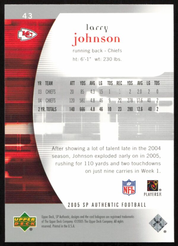 2005 Upper Deck SP Authentic Larry Johnson #43 (Back)