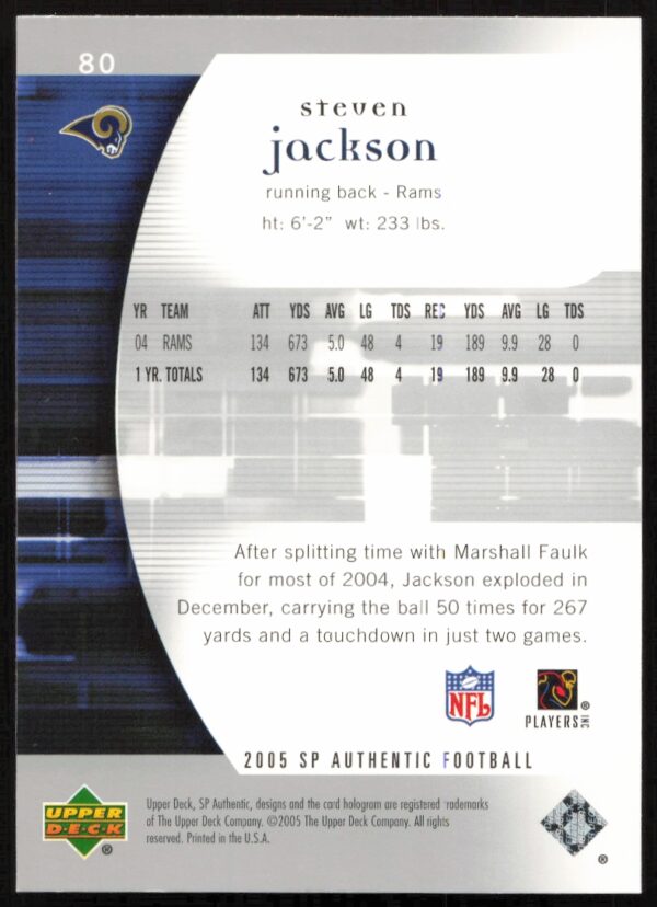 2005 Upper Deck SP Authentic Steven Jackson #80 (Back)