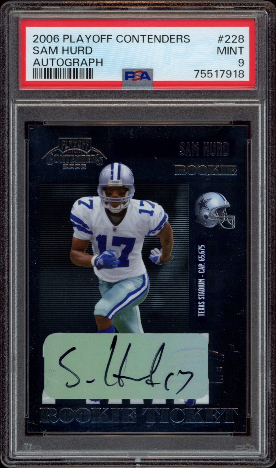Sam Hurd on 2006 Playoff Contenders autographed card, rated PSA 9.
