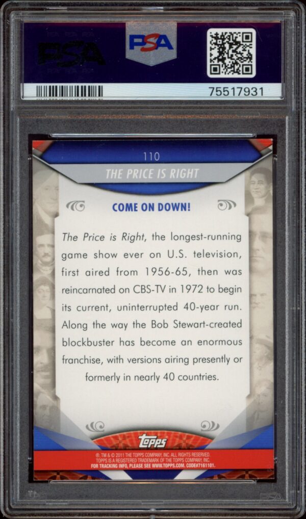 PSA 10 graded collectors card celebrating The Price is Right television show history.