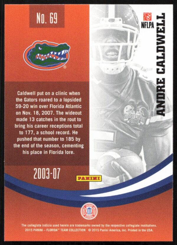 2015 Panini Florida Gators Andre Caldwell #69 (Back)