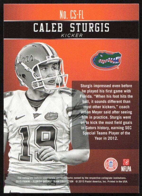 2015 Panini Florida Gators Caleb Sturgis Honors #CS-FL (Back)