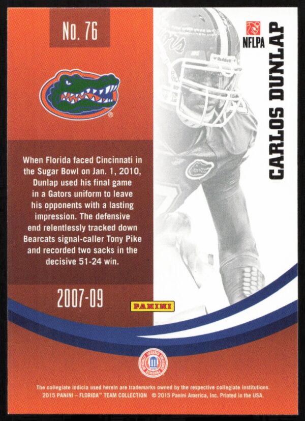 2015 Panini Florida Gators Carlos Dunlar #76 (Back)