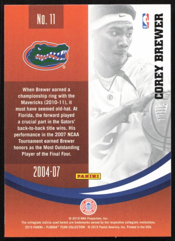 2015 Panini Florida Gators Corey Brewer #11 (Back)