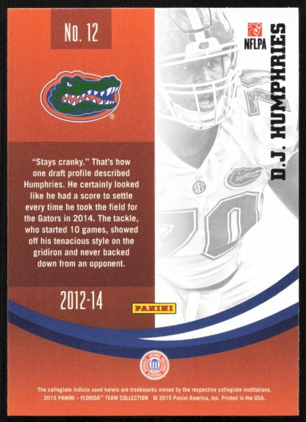 2015 Panini Florida Gators D.J Humpries #12 (Back)