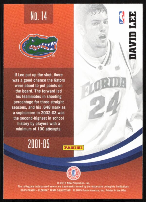 2015 Panini Florida Gators David Lee #14 (Back)