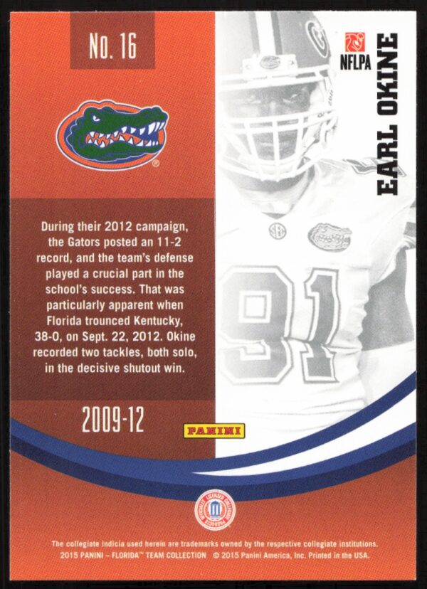 2015 Panini Florida Gators Earl Okine #16 (Back)