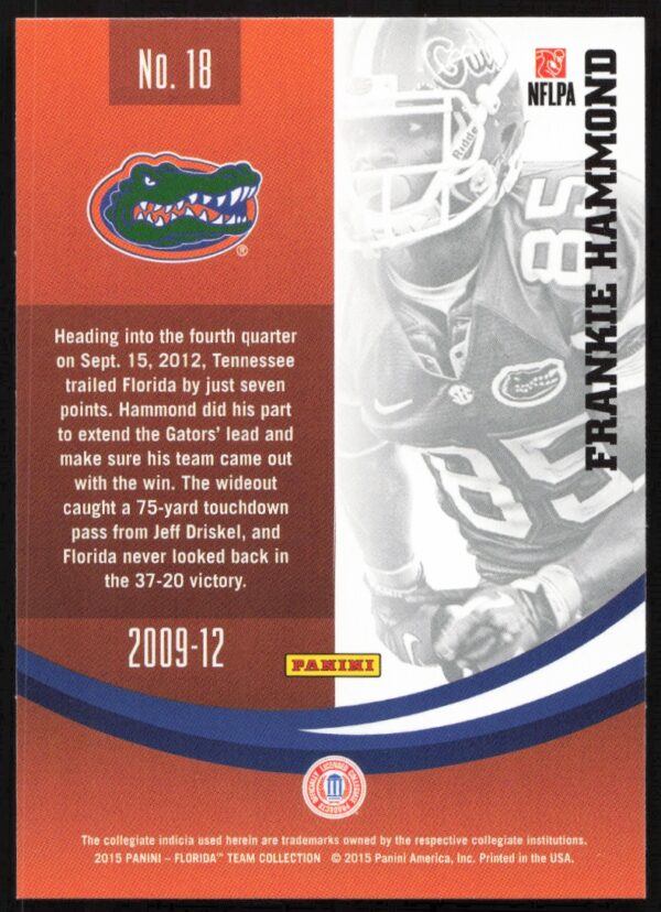 2015 Panini Florida Gators Frankie Hammond #18 (Back)