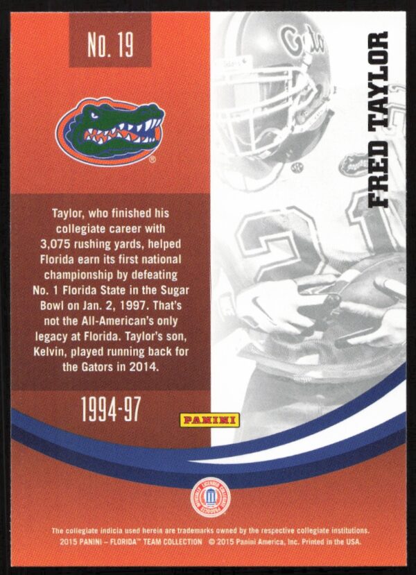 2015 Panini Florida Gators Fred Taylor #19 (Back)