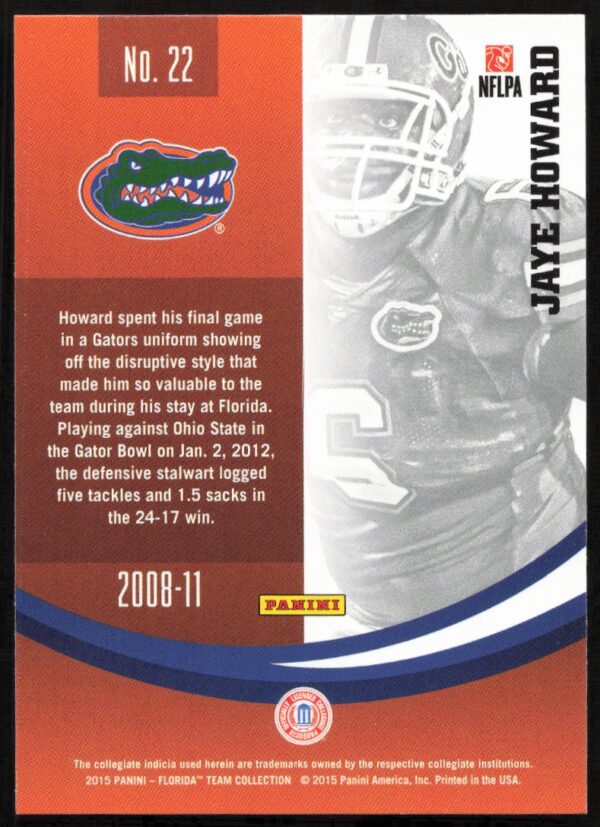 2015 Panini Florida Gators Jaye Howard #22 (Back)