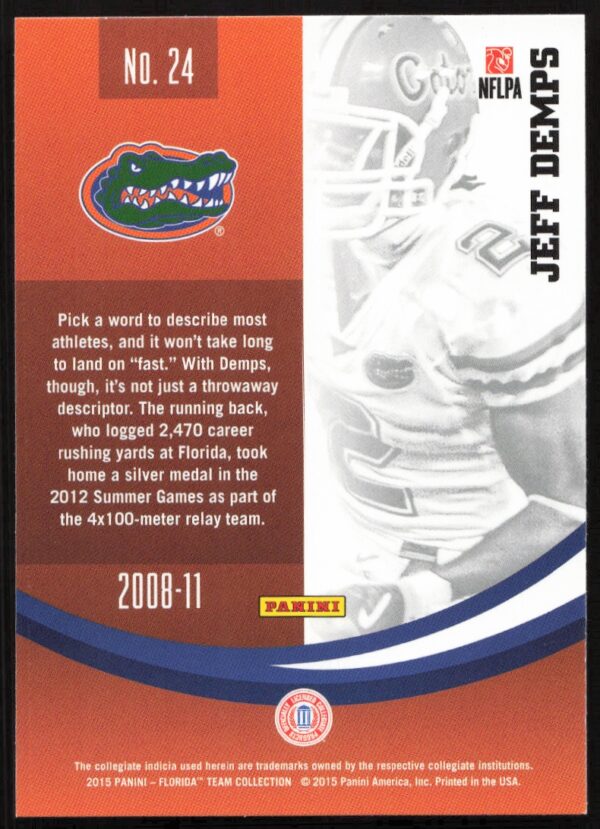 2015 Panini Florida Gators Jeff demps #24 (Back)