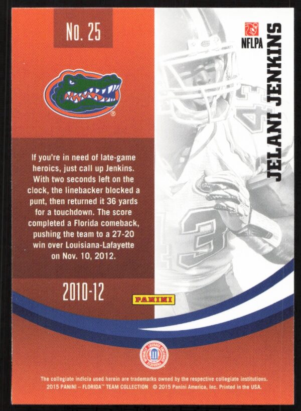 2015 Panini Florida Gators Jelani Jenkins #25 (Back)