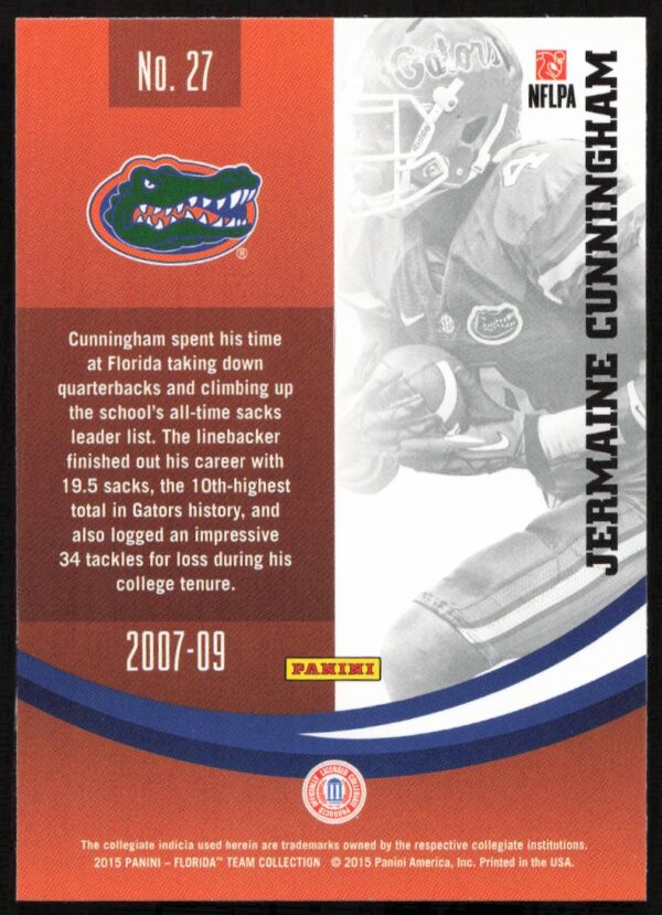 2015 Panini Florida Gators Jermaine Cunningham #27 (Back)