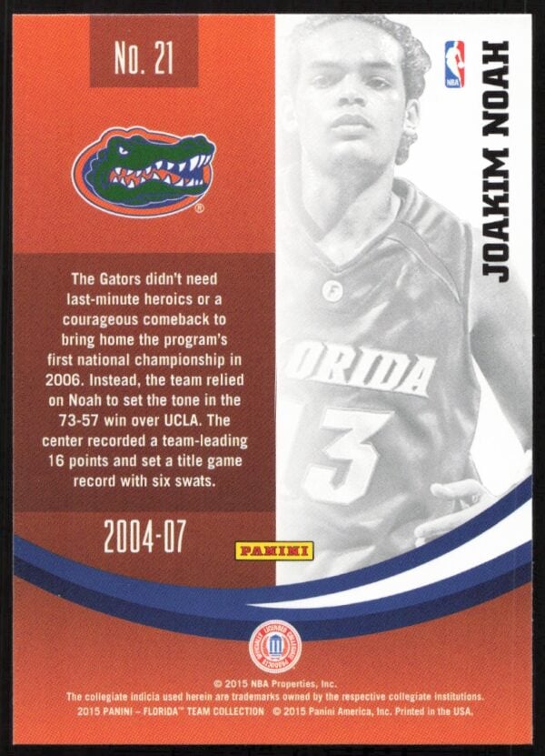 2015 Panini Florida Gators Joakim Noah #21 (Back)