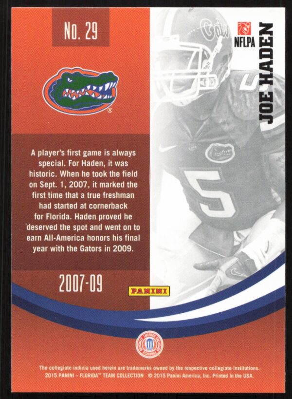 2015 Panini Florida Gators Joe Haden #29 (Back)