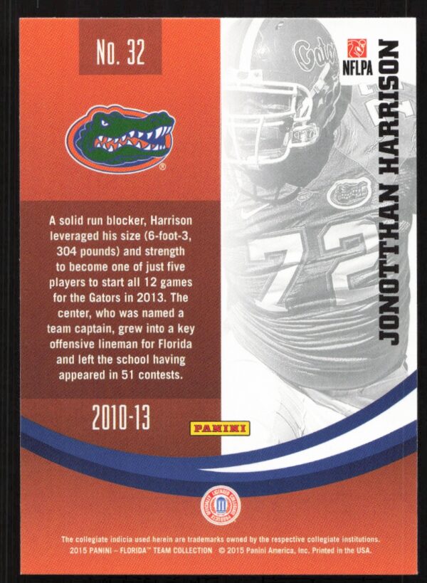 2015 Panini Florida Gators Jonotthan Harrison #32 (Back)