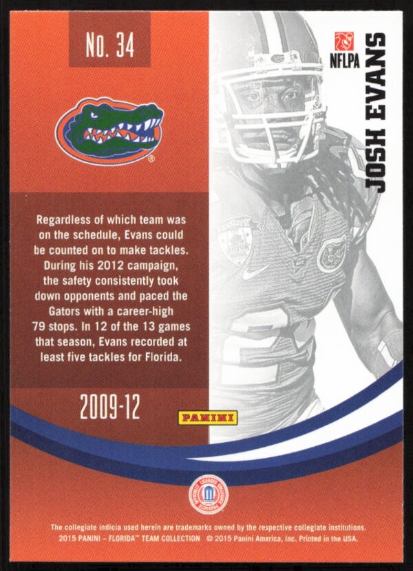 2015 Panini Florida Gators Josh Evans #34 (Back)