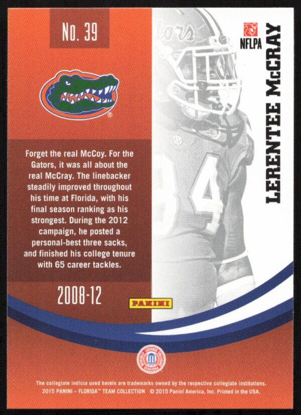 2015 Panini Florida Gators Lerentee McCray #39 (Back)